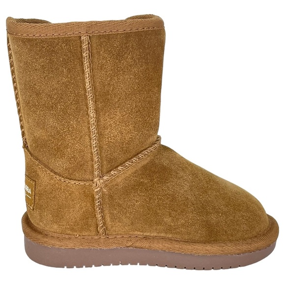 Koolaburra UGG Toddler’s 6 Victoria Short Boot Tan Suede Leather Faux Fur Lining - Picture 3 of 11